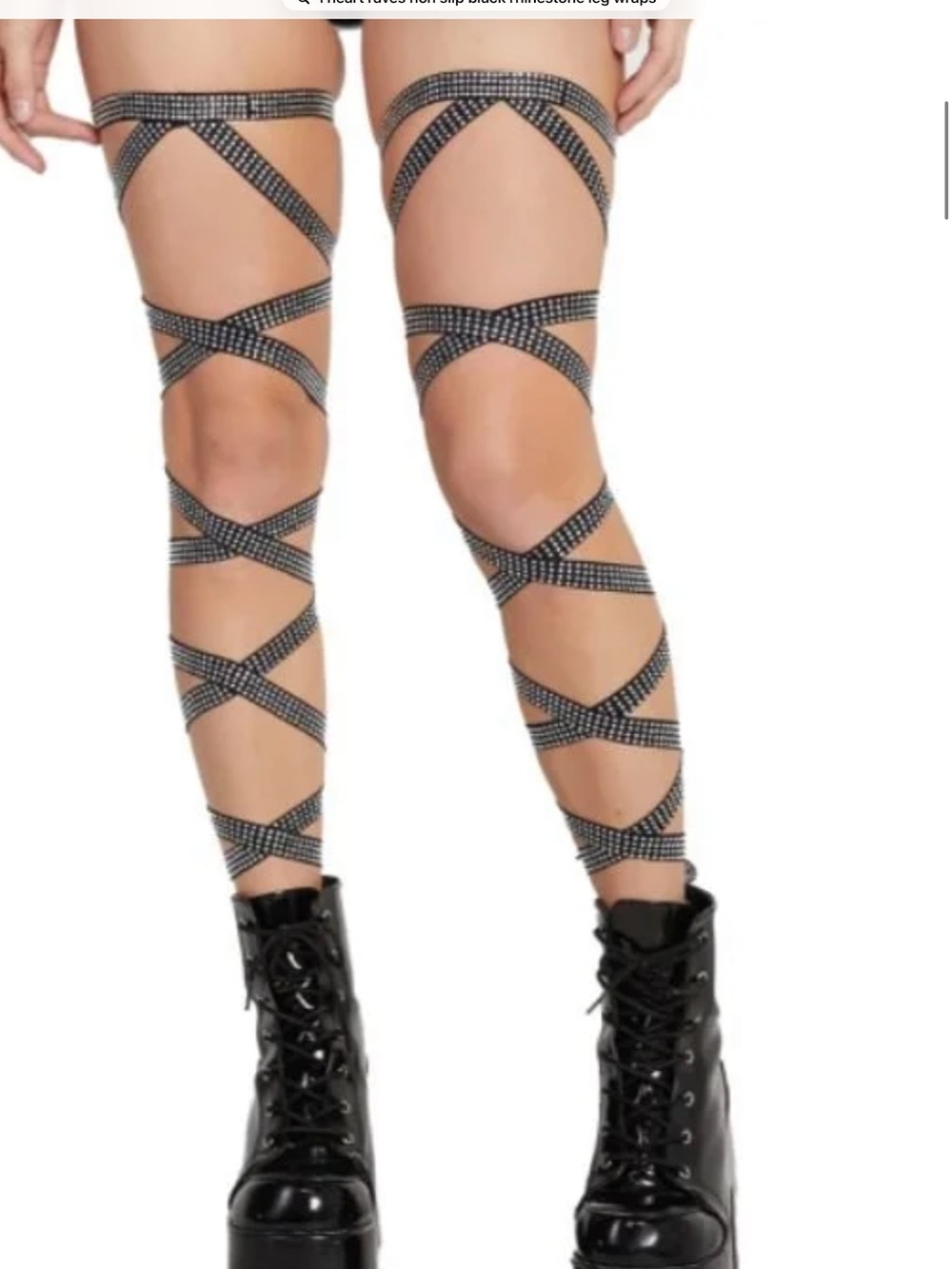 NWT IHeartRaves Non Slip Black Rhinestone Leg Wraps OS Gothic Festival Y2K Pop